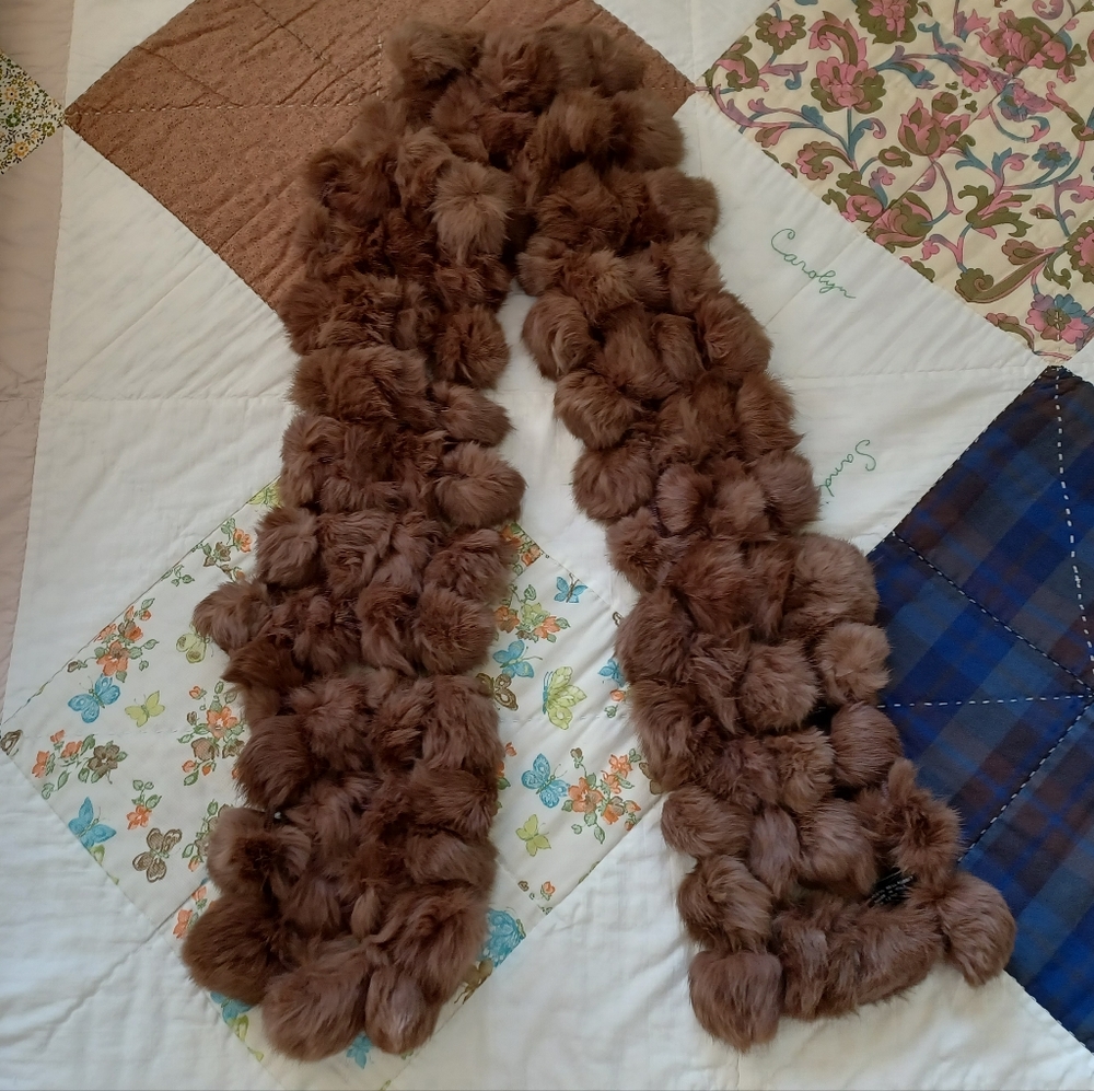 Luxe Italian rabbit fur scarf wrap Valerie Stevens chocolate brown super soft